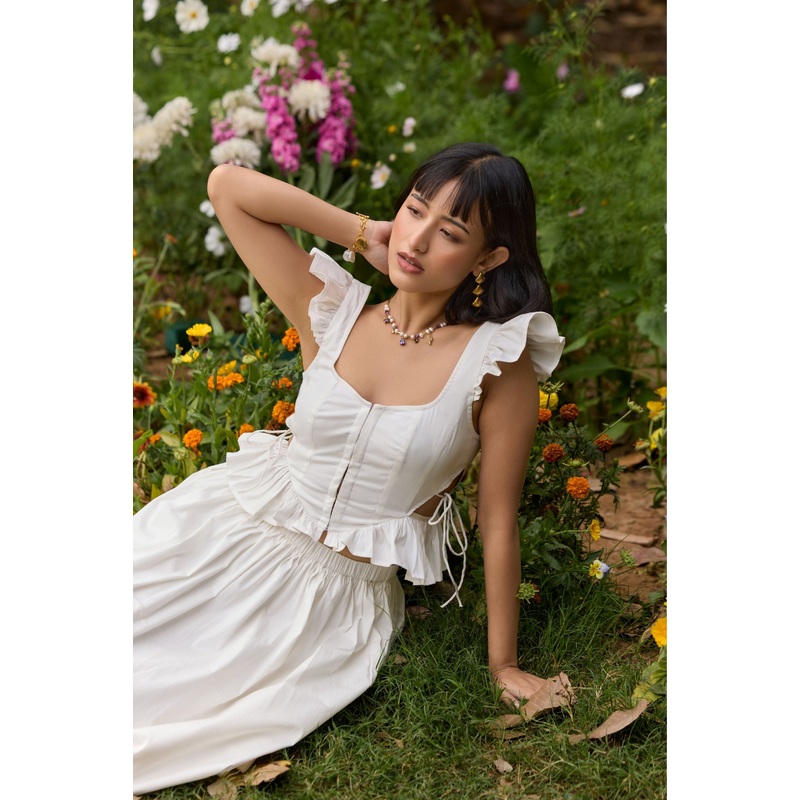 Chic Ruffle Poplin Top White XS