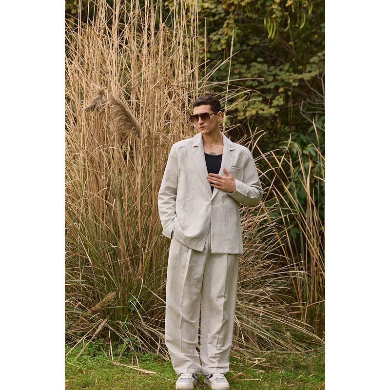 Mens Relaxed-Fit Linen Suit Grey XS 28