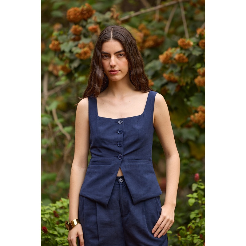 Navy Blue Tailored Waistcoat & Pants Navy XS 24