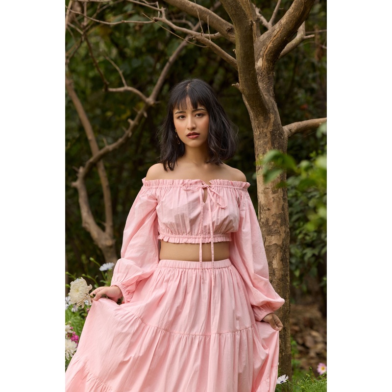 Pink Off-Shoulder Crop Top Pink XS