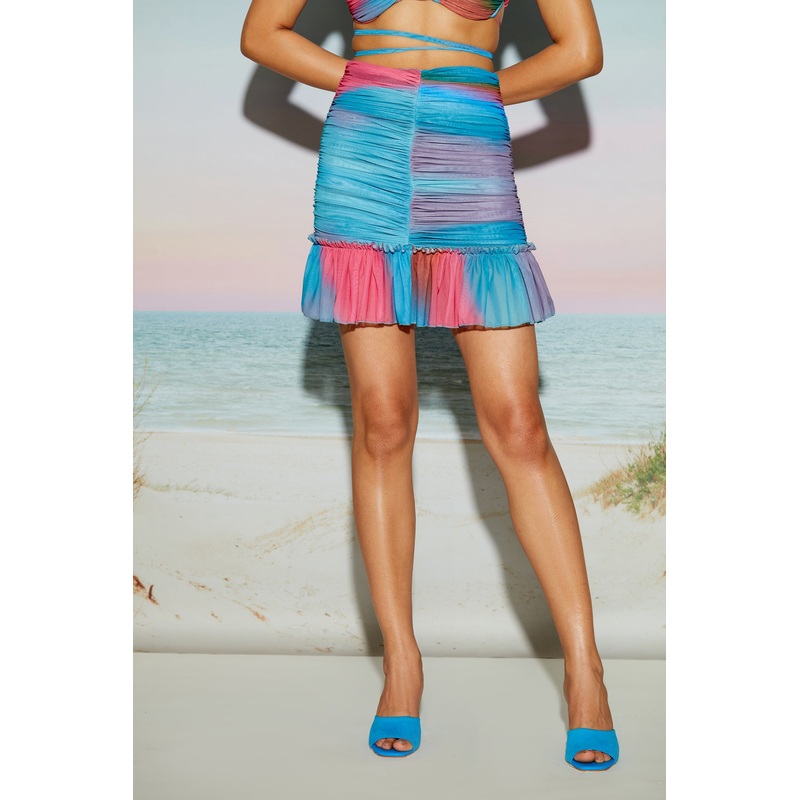 Ruched Mini Skirt with Frills 24 Blue