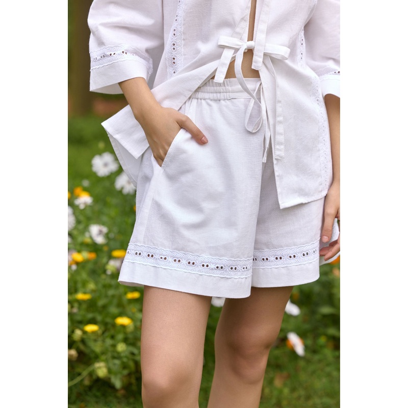 White Cotton Eyelet Shorts White 24