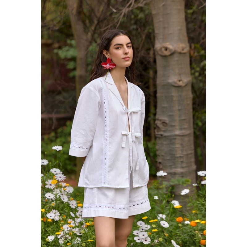 White Tie-Up Eyelet Shirt White XS