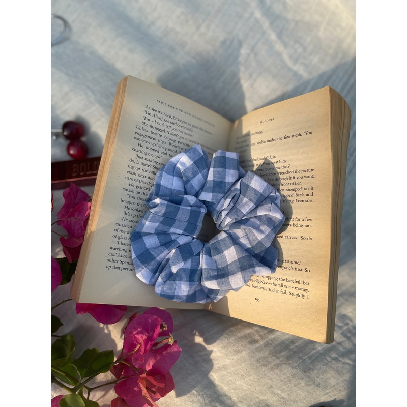 Blue Gingham Scrunchie