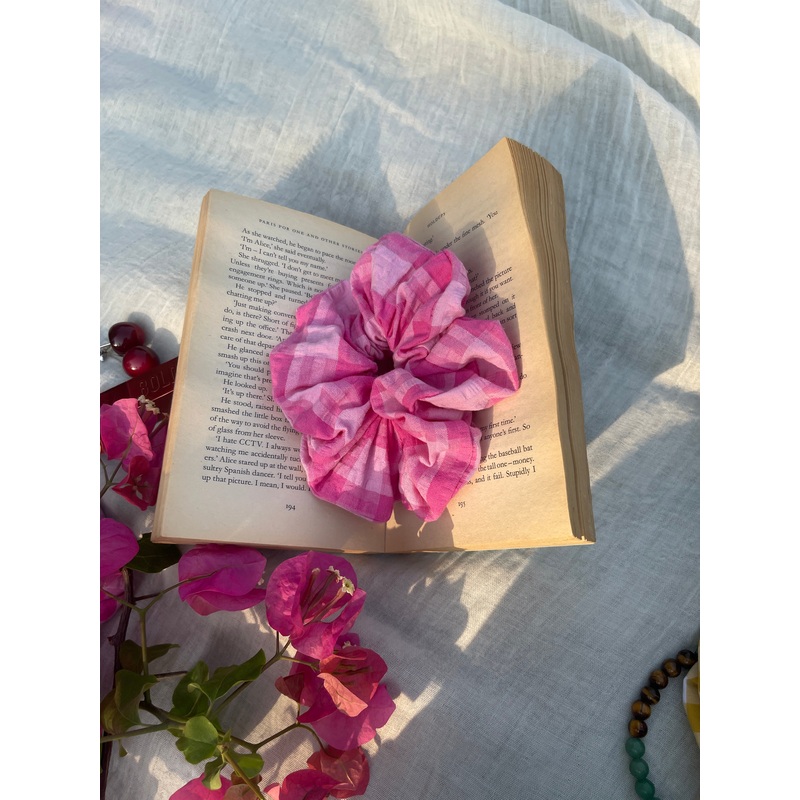 Pink Seersucker Scrunchie