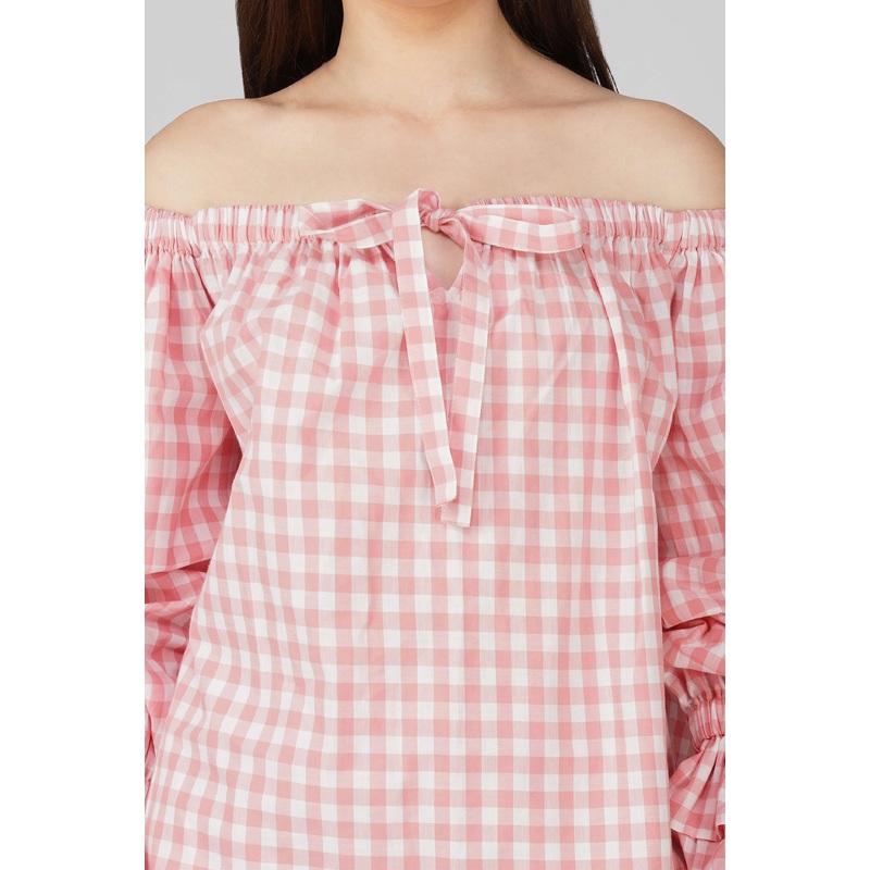 Baby Pink Gingham Off Shoulder Top Pink XS