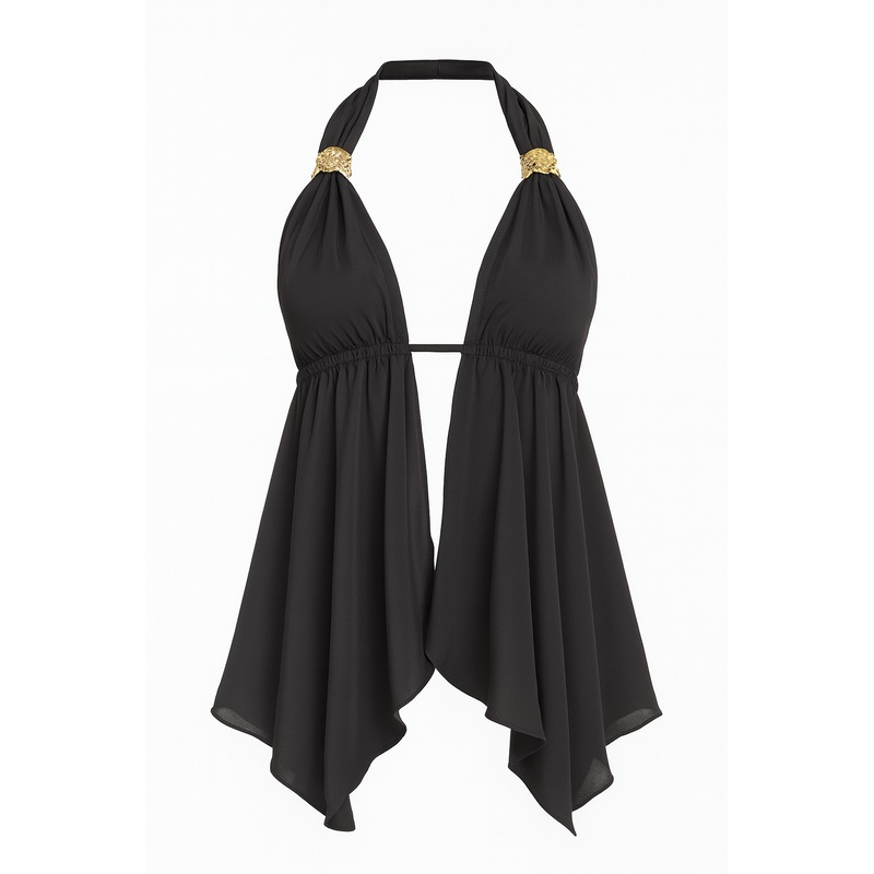 Black Tie Up Flowy Top XS