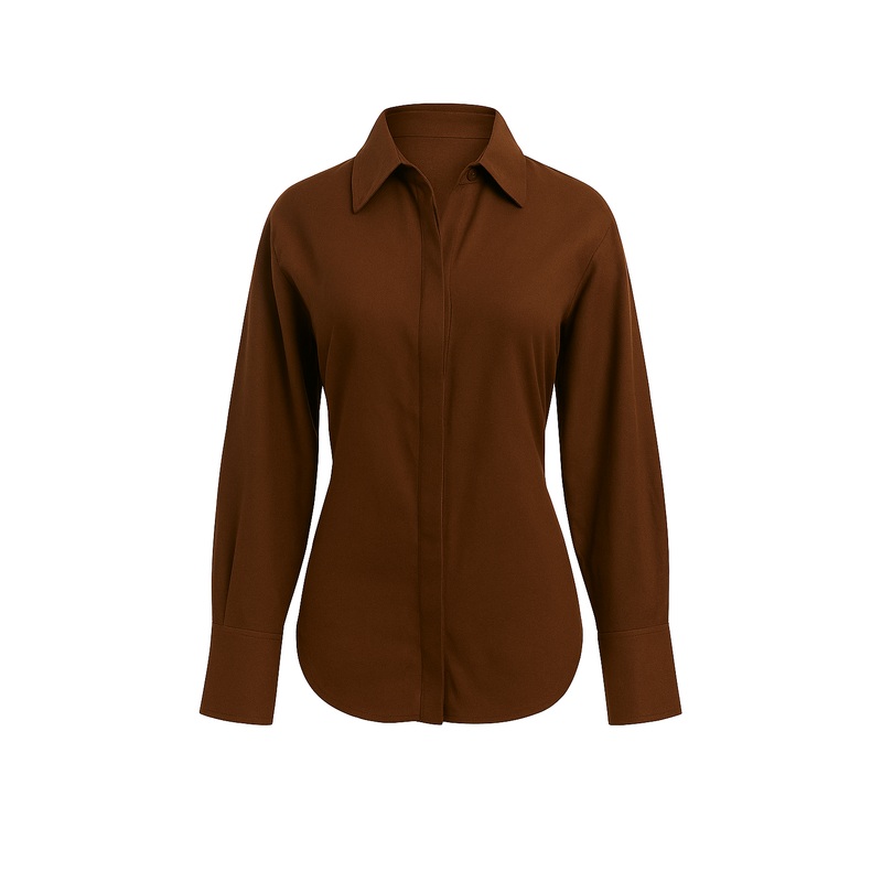 Brown Long Sleeve Shirt with Back Bow Tie Detail XS Brown