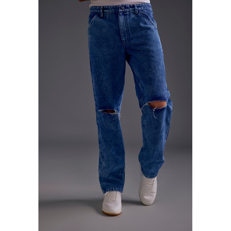 Dark Blue Knee-Cut Jeans 26 Blue