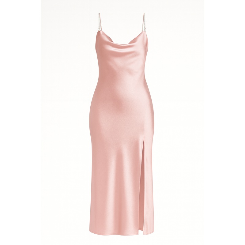 Pink Cowl Neck Maxi Dress with Slit XS