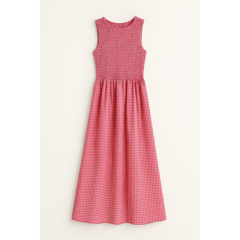 Red Gingham Smocked Bodice Dress Red XS