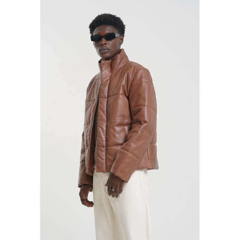 Abyss – Leather Puffer Jacket – Cognac S