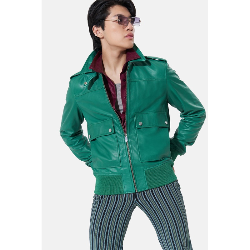 Castor – Leather Bomber Jacket – Shamrock Green S