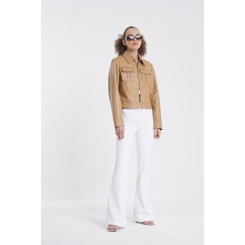 Elora – Leather Jacket – Sand XS