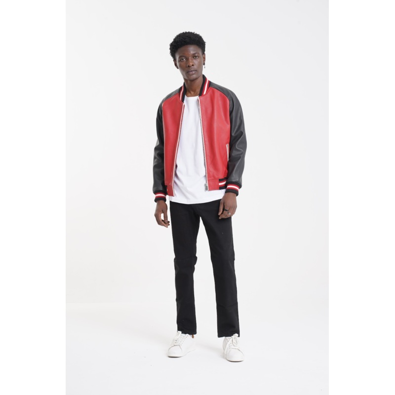 Eros 2.0 – Leather Varsity Jacket – Black & Red S