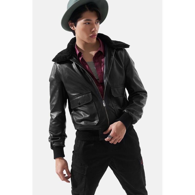 Hugo – Bomber Leather Jacket – Black XS