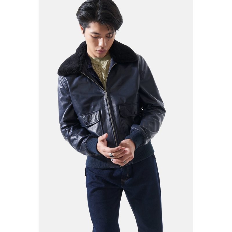 Hugo – Bomber Leather Jacket – Navy XS