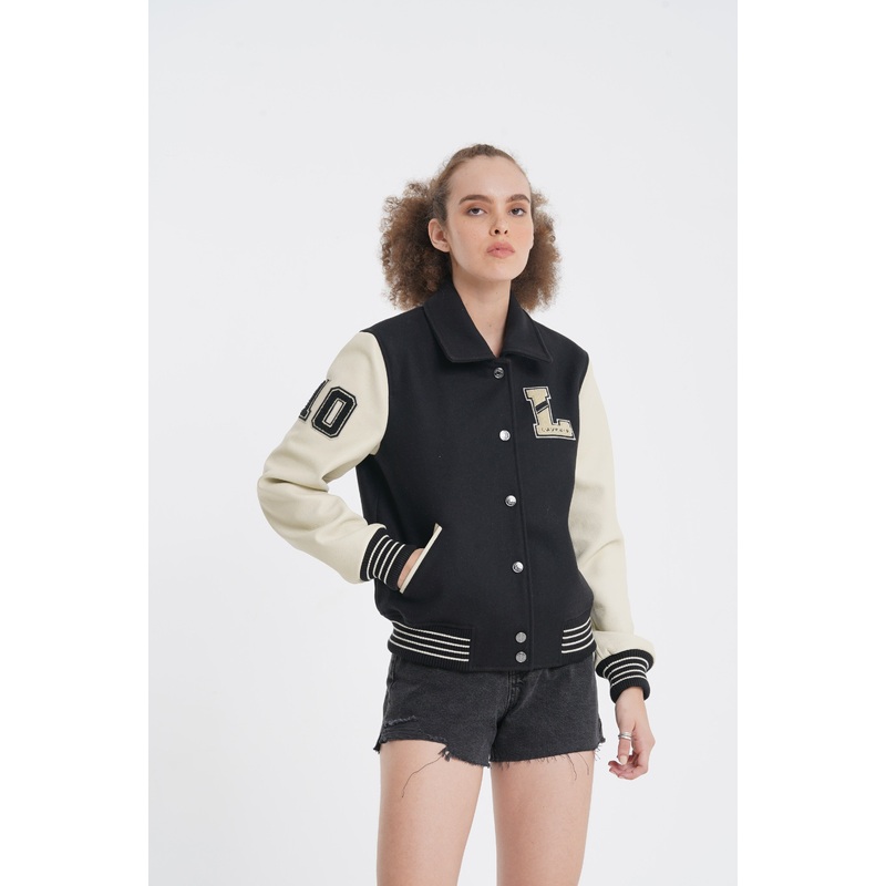 Ivar – Leather Varsity – Off White & Black XS