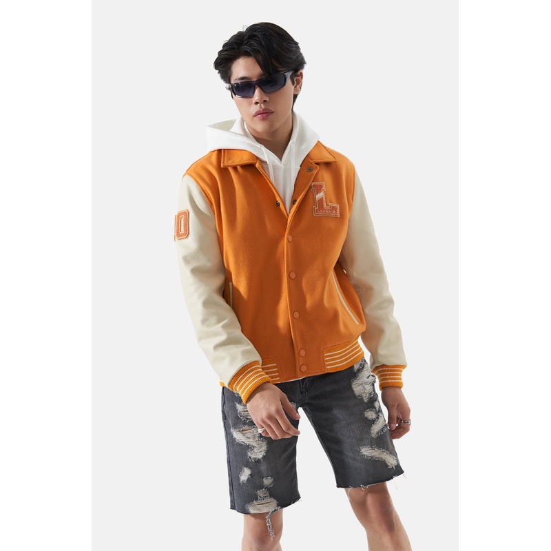 Ivar – Leather Varsity – Off White & Orange XS