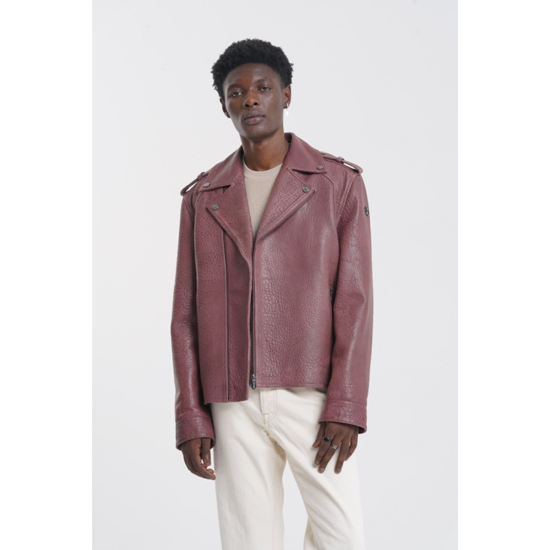 Klas – Leather Biker Jacket – Wine XS