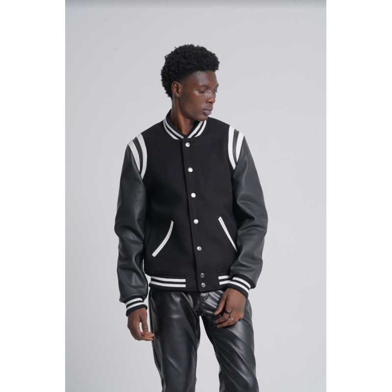 Magnus – Leather Varsity – Black & White XS