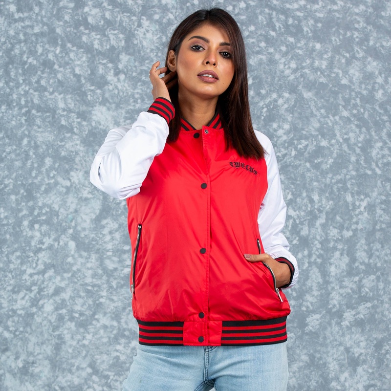 Womens Bomber Jacket- Red/White 2XL RED/WHITE
