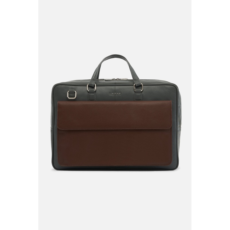 Bronco – Leather Laptop Bag – Gunmetal and Brown