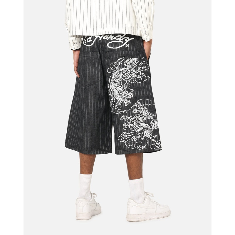 Ed Hardy Shinjuku Jorts Black Pinstripe 28