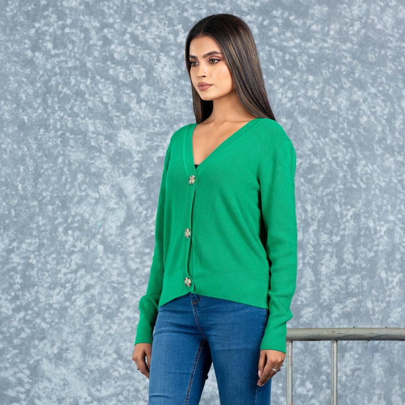 Women Green Cardigan S GREEN
