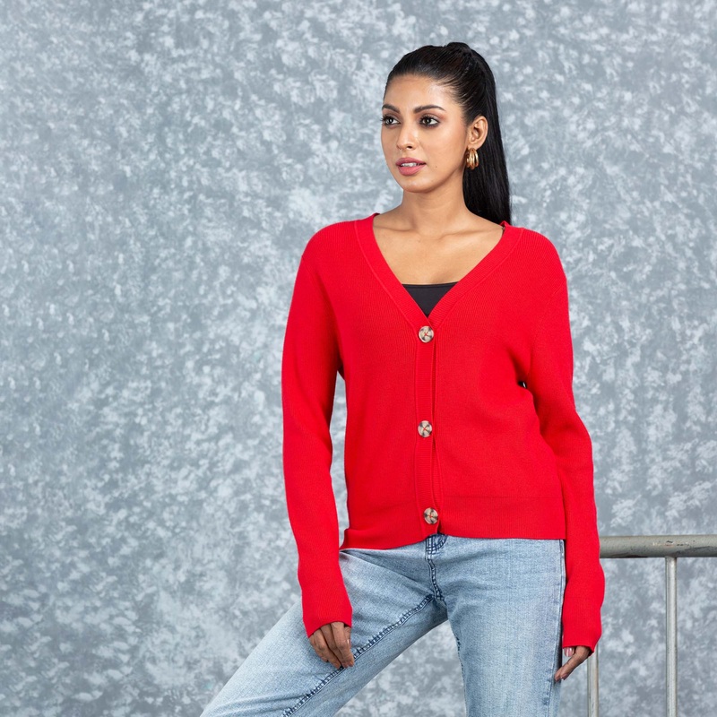Women Red Cardigan S RED
