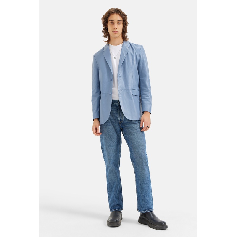 Duke- Work-wear Leather Blazer – Sky Blue XS