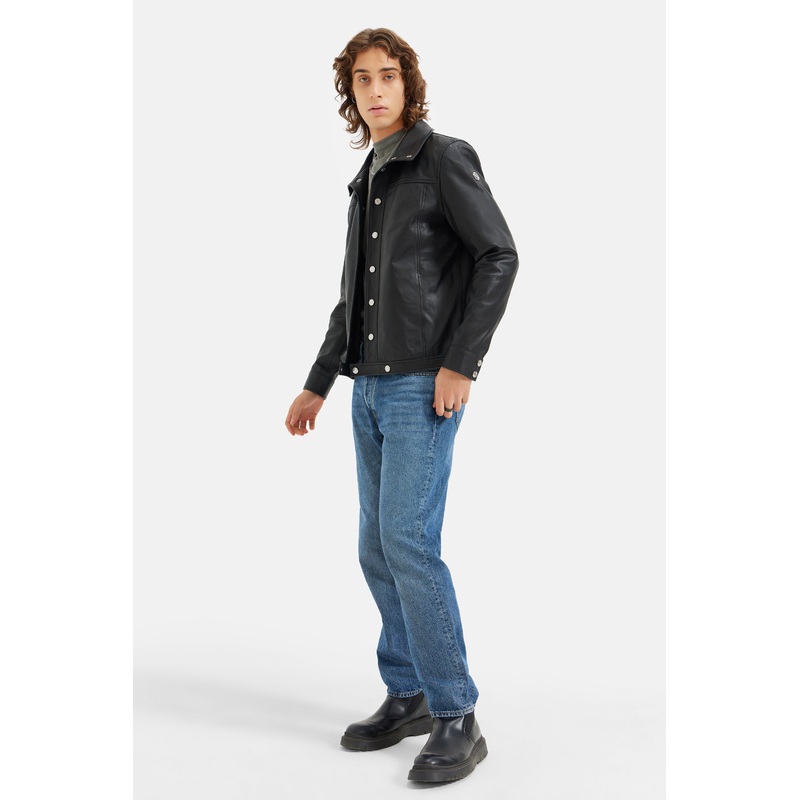 Lux – Button-Up Leather Jacket – Black XS
