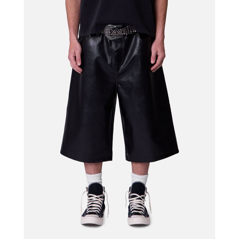 MNML Ultra Baggy Leather Shorts Black 28