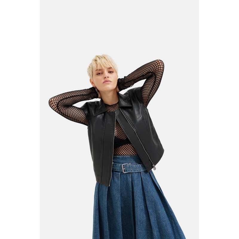 Raven – Leather Biker Vest – Black XS