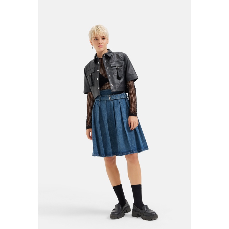 Stark – Leather Crop Shirt – Black XS