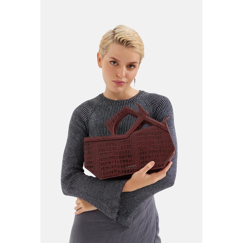 Abigail – Asymmetric Hand Bag – Croco Red Potting Soil