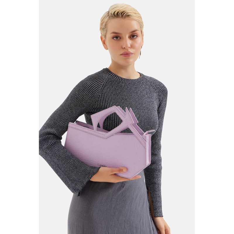 Abigail – Asymmetric Hand Bag – Lilac Croco