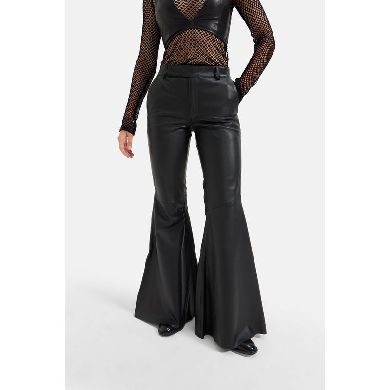 Alara – Flare Stretch Leather Pants – Black XS