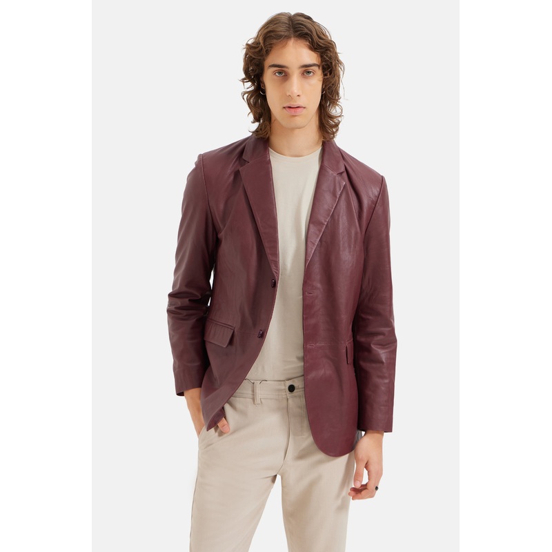 Duke- Work wear Leather Blazer – Red Wine XS