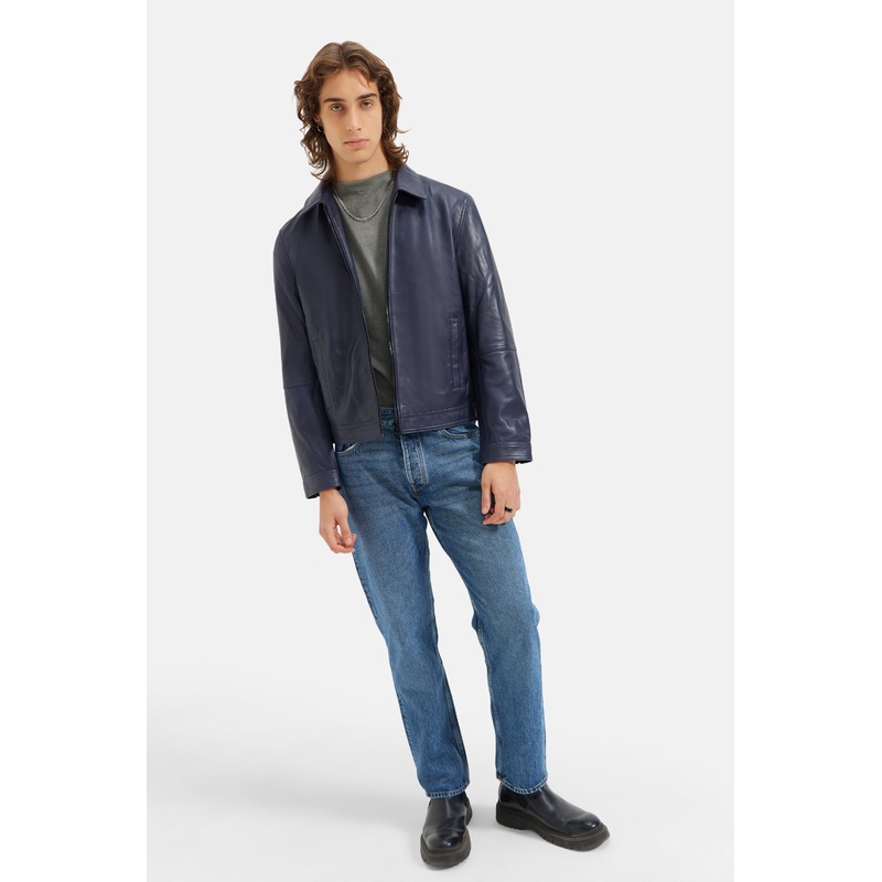 Lucas – Leather Zipper Jacket – Blue XS