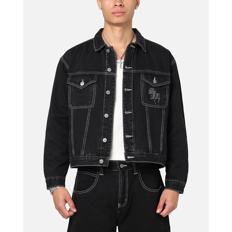 Saint Morta Fray Trucker Denim Jacket Contrast Black S