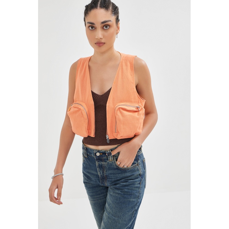 Paloma – Woven Utility Gilet – Peach Fuzz S