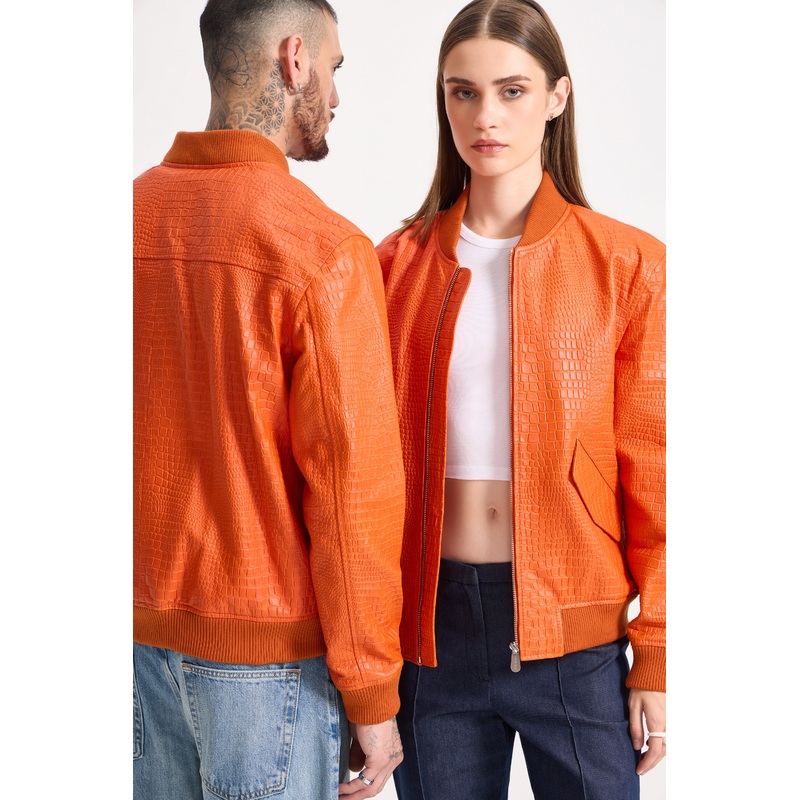 Brice – Croco Embossed Leather Jacket S