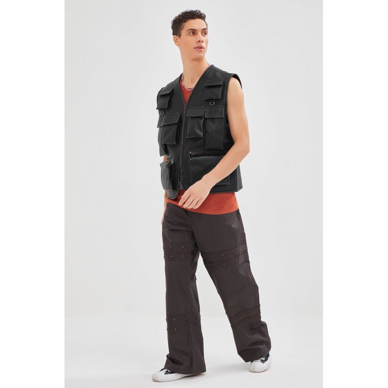 Dante – Vintage Leather Gilet With Utility Pockets S