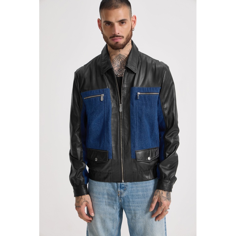Denis – Unisex Leather X Denim Jacket S