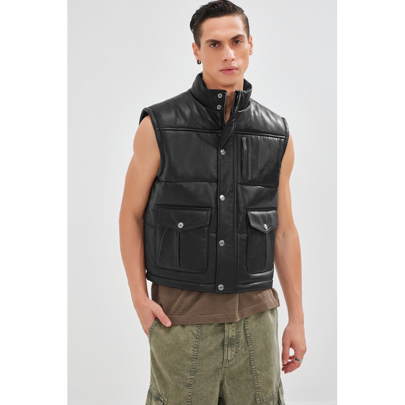 Echo – Puffy Leather Vest S