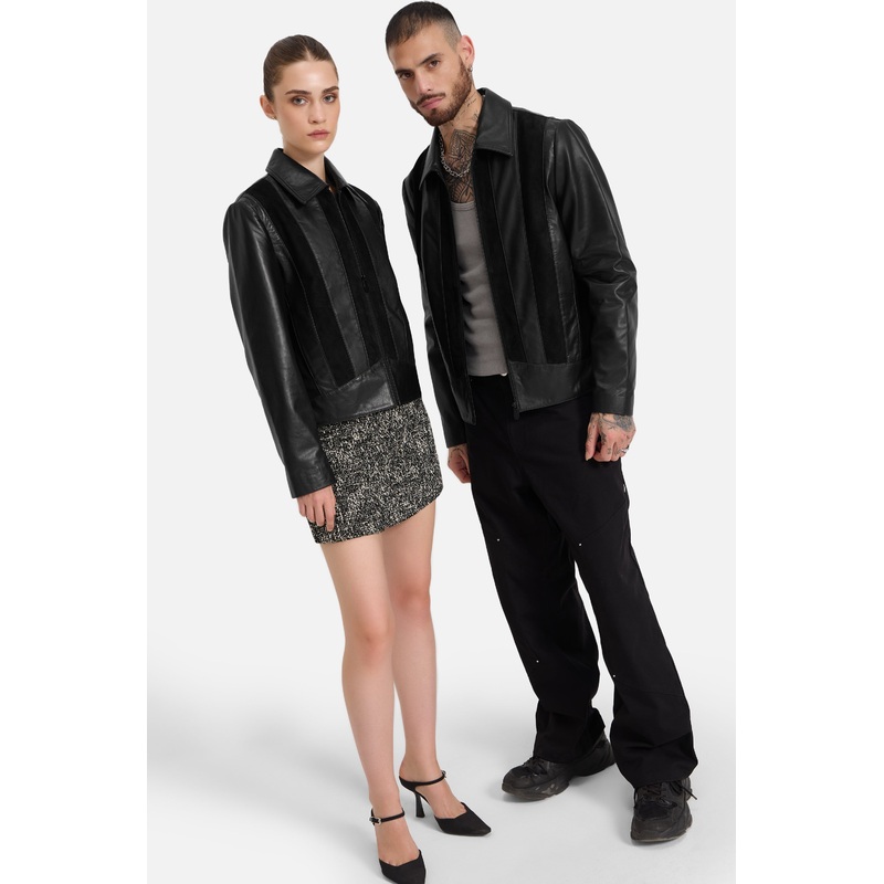 Monroe – Unisex Symmetrical Striped Leather Jacket S
