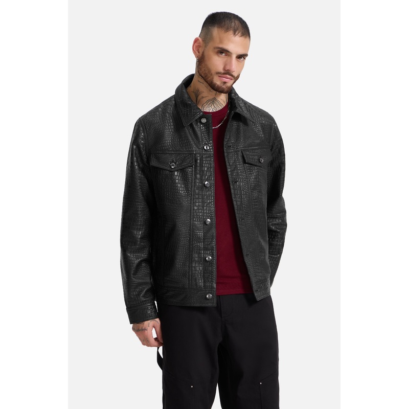 Noah – Croco Embossed Leather Jacket S
