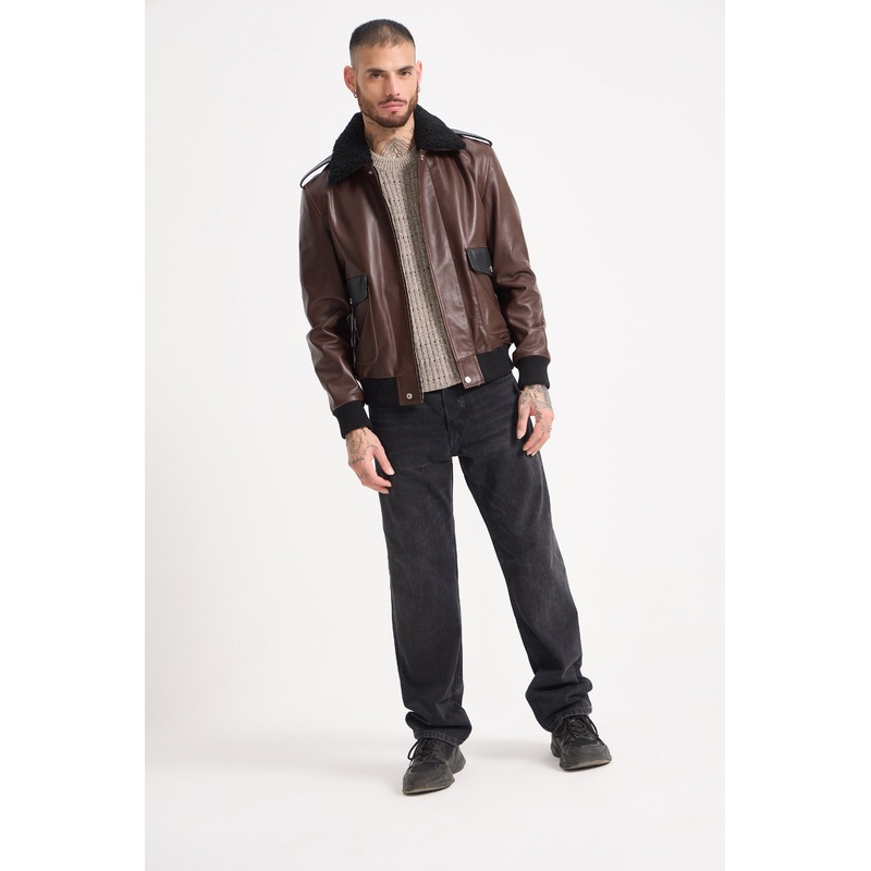 Raphal – Avaitor Leather Jacket with Fur Collar S