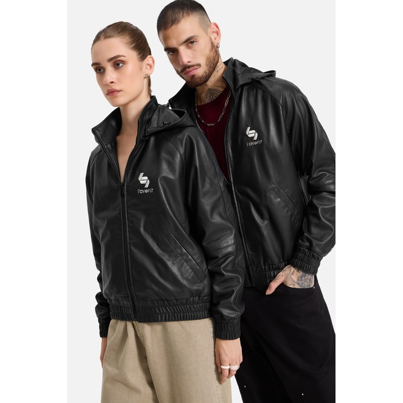 Rgis – Leather Zip Hooded Jacket S